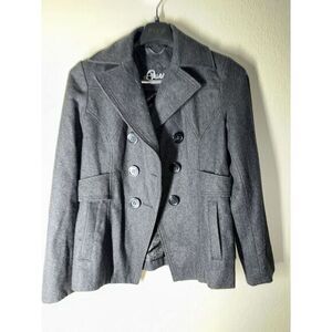 Guess Womens Medium Dark Gray Wool Blend Lined Short Collared Fitted‎ Pea Coat